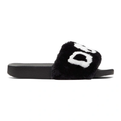 Dolce & Gabbana Rubber Slides With Mink Insert & Logo In Black