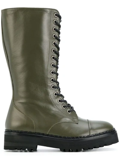 Moschino 40mm Leather Combat Boots In Military Green