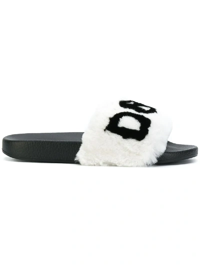 Dolce & Gabbana 20mm Rabbit Fur Logo Slide Sandals In Multi