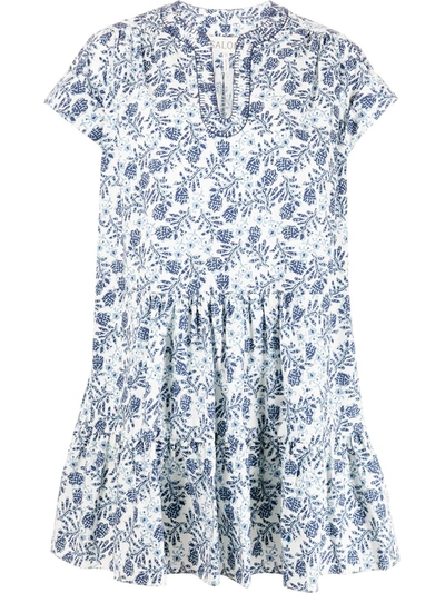 Saloni Ashley Floral Print Cotton Babydoll Minidress In Porcelin Clover