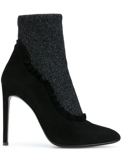 Giuseppe Zanotti 110mm Ruffled Suede & Lurex Ankle Boots In Black