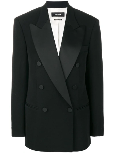 Isabel Marant Oversized Satin-trimmed Wool-twill Blazer In Black