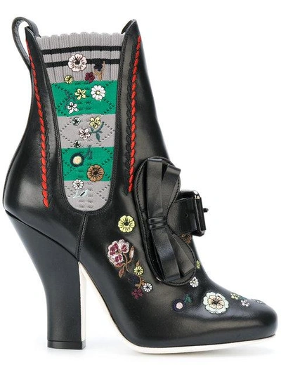Fendi Embroidered Ankle Boots In Multicolor