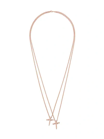 Dsquared2 Double Nail Crosses Necklace In Metallic