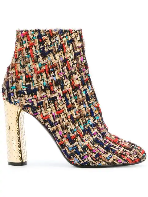 Casadei 100mm Metallic Heel & BouclÉ Ankle Boots In Multicolour | ModeSens