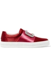 Roger Vivier Sneaky Viv Crystal-embellished Two-tone Satin Slip-on Sneakers In Red