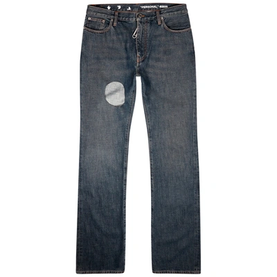 Off-white Hand Off Blue Cut-out Bootcut Jeans In Denim
