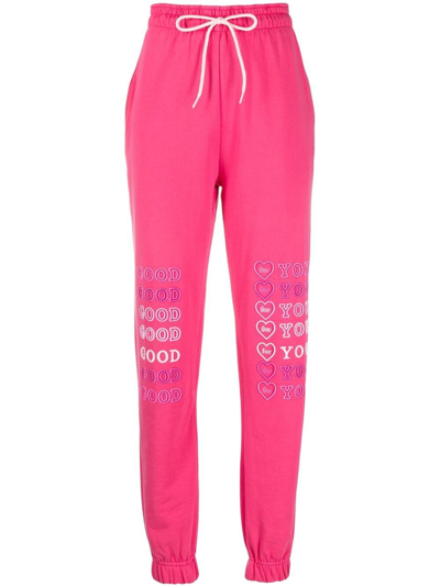 Ireneisgood Pink Cotton Slogan-print Track Pants
