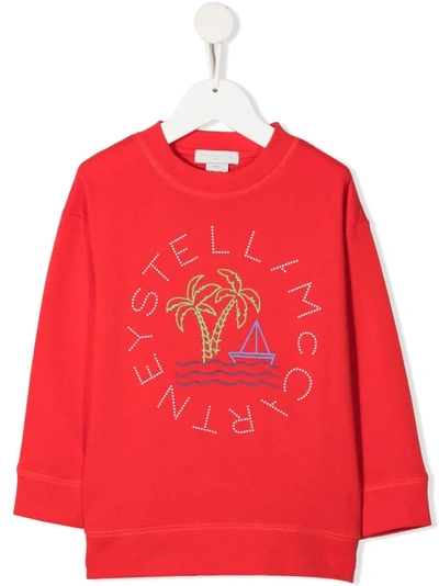 Stella Mccartney Kids' Logo-print Long-sleeve Sweatshirt In Red