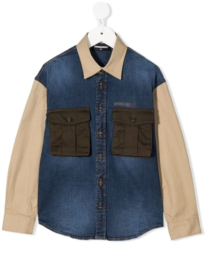 Dsquared2 Kids' Multi-panel Design Denim Shirt In Blue