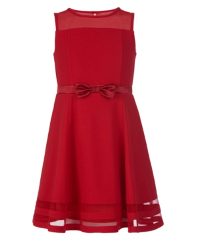 Calvin Klein Kids' Big Girls Plus Size Illusion Mesh Bow Front Dress In Red
