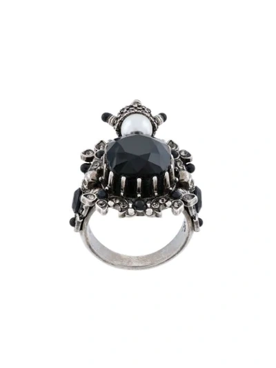 Alexander Mcqueen House Of Skull Swarovski Crystal Ring In Gunmetal ModeSens