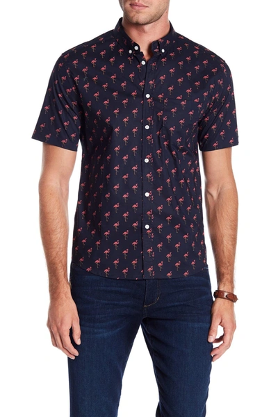 Public Art Flamingo Party Print Regular Fit Shirt In Navy