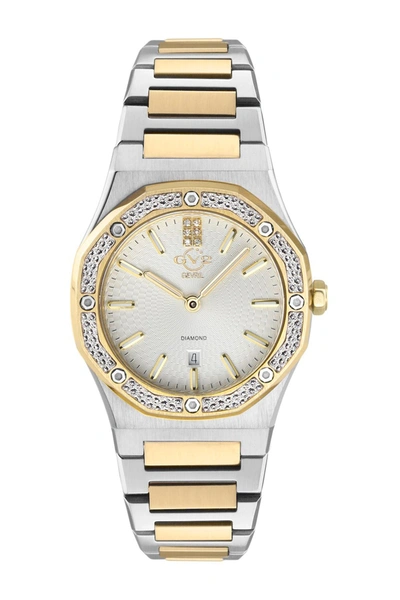 Gevril Gv2 Palmanova White Dial Diamond Bracelet Watch, 44mm In Two Tone