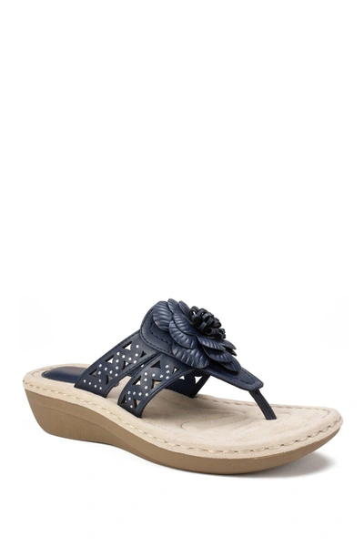 Cliffs By White Mountain Cynthia Thong Comfort Sandal In Navy/smooth