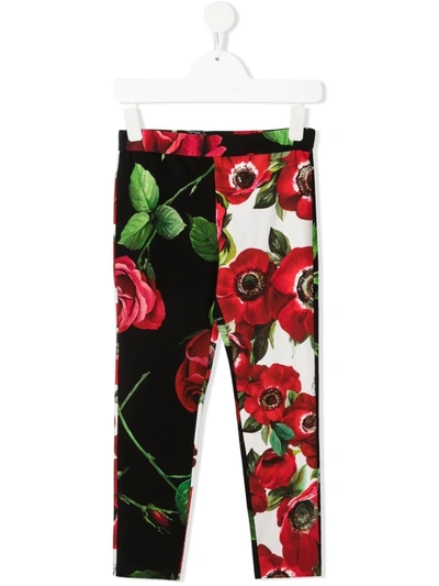 Dolce & Gabbana Kids' Poppy Print Cotton Interlock Leggings In Red