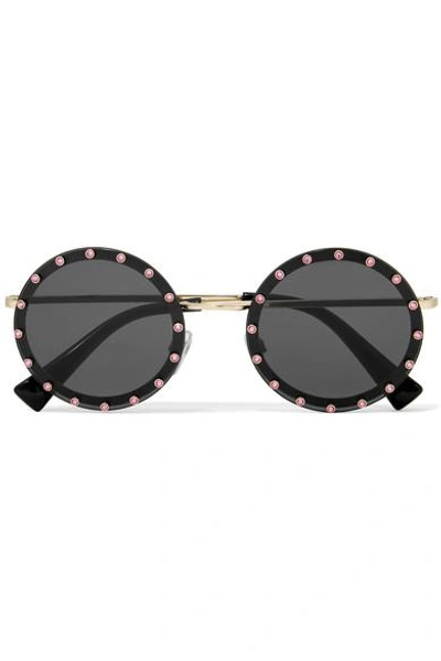 Valentino Round-frame Embellished Gold-tone Sunglasses In Light Gold/dark Gray Solid
