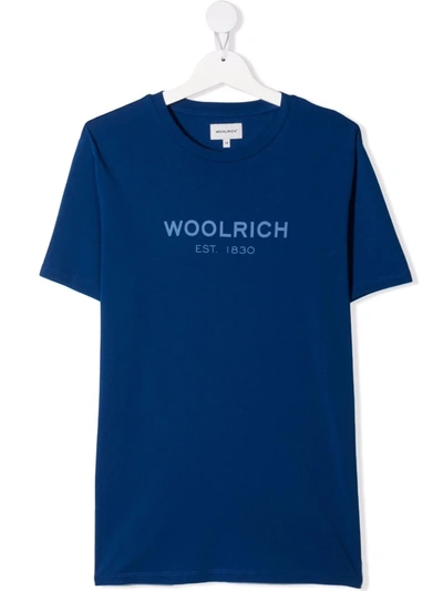 Woolrich Teen Logo-print Cotton T-shirt In Blu
