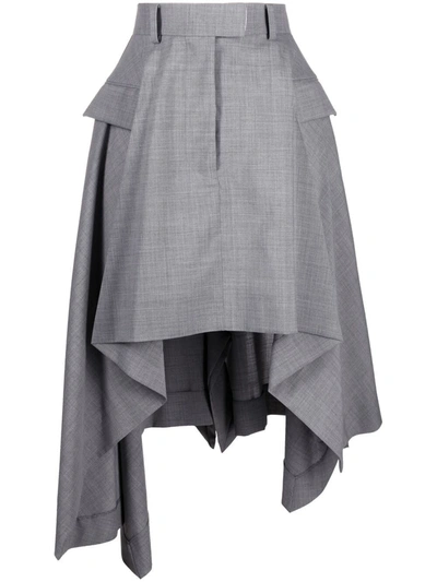 Sacai Asymmetrical Pleated Skirt In Grey
