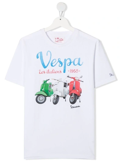 Mc2 Saint Barth Vespa Les Italiens Print T-shirt In White
