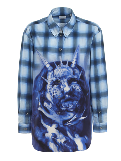 Burberry Printed Cotton Shirt In Blue