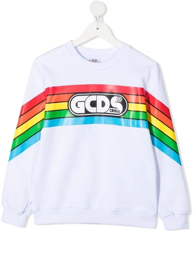Gcds Kids' Printed Cotton Sweatshirt In White