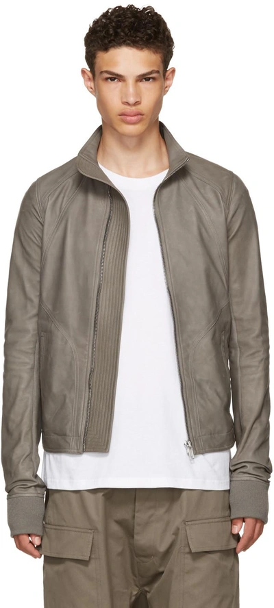 Rick Owens Grey Leather Intarsia High Neck Jacket | ModeSens
