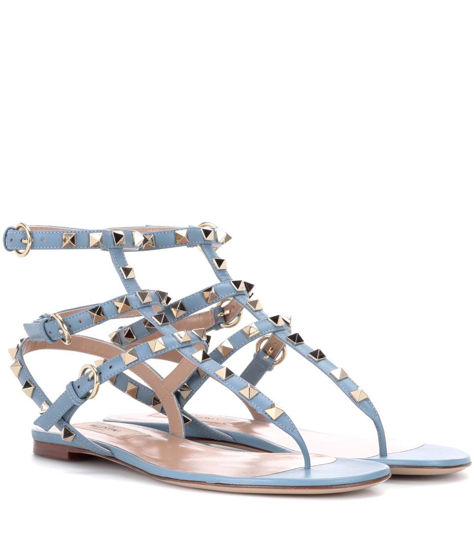 Valentino Garavani Rockstud Leather Sandals In Blue | ModeSens