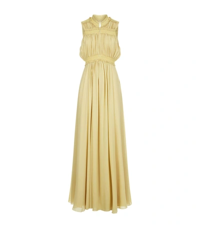 Burberry Ruched Silk Georgette Gown In Yellow