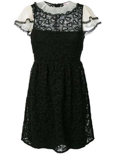 Red Valentino Macrame Lace Trim Dress In Black