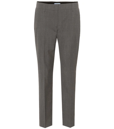 Prada Virgin Wool Straight Cropped Pants In Grey