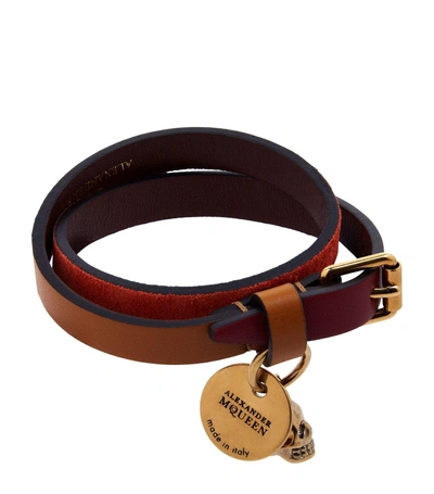 Alexander Mcqueen Double Wrap Leather Skull Bracelet In Red