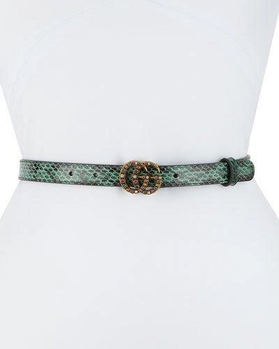 Gucci Jewel Gg Snakeskin Belt In Green/multi