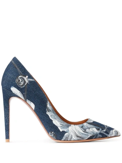 Ralph Lauren Floral-print Pointed-toe Pumps In Blue