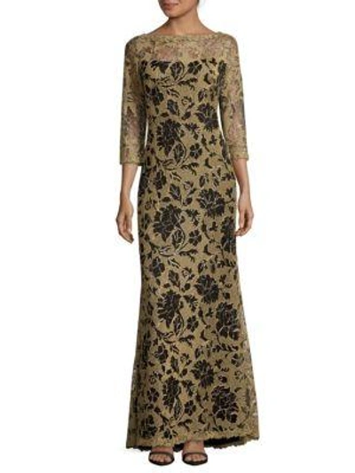 Tadashi Shoji Embroidered Lace Gown In Gold Black
