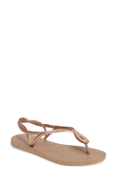 Havaianas Luna Special Metallic Rubber Sandals In Rose Gold