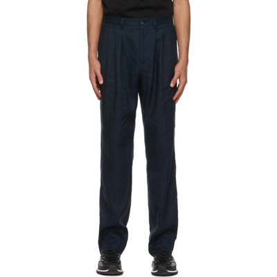 Dolce & Gabbana Navy Linen Pleated Trousers In B0011 Navy