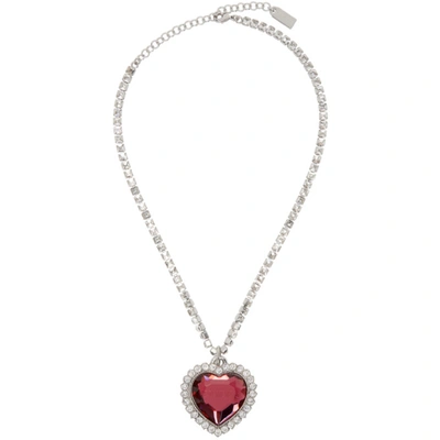 Vetements Silver & Pink Crystal Heart Necklace In Baby Pink