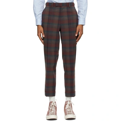 Beams Burgundy Check Ankle-cut Trousers In Burgundy 39