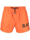 Balmain Logo-print Drawstring Swim Shorts In Orange