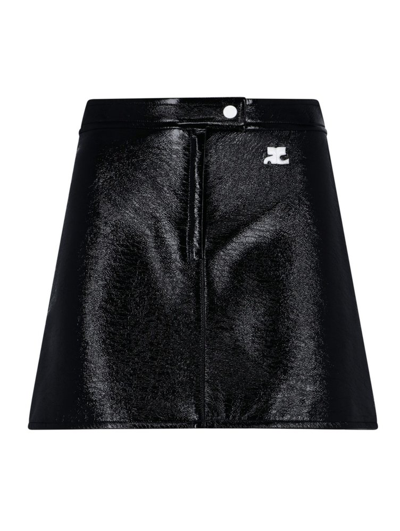 Courrèges Logo-embellished Leather Mini Skirt In Black