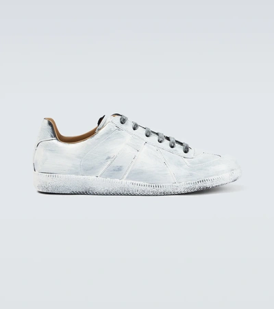 Maison Margiela Off-white Painted Replica Sneakers In Black / Glossy White  | ModeSens