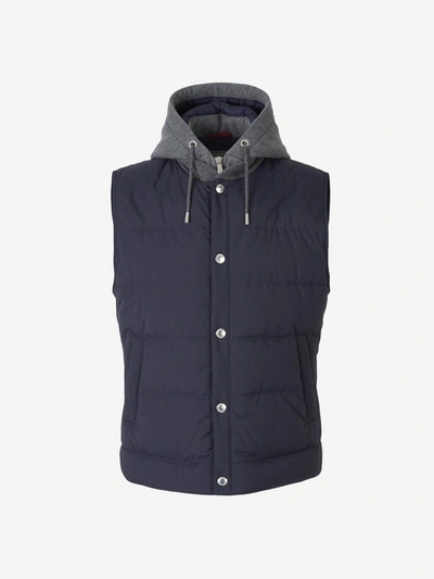 Brunello Cucinelli Contrast Hood Padded Vest In Blue