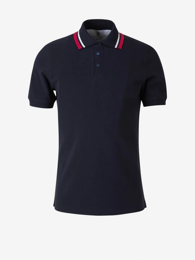 Brunello Cucinelli Striped Collar Polo Shirt In Blue