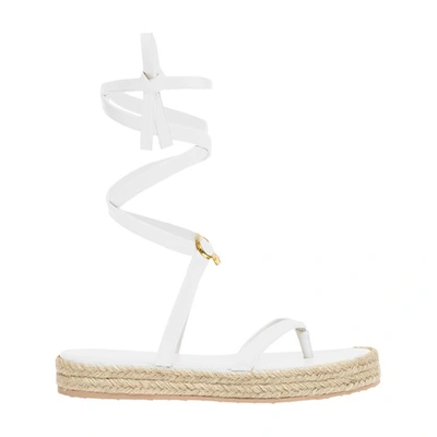 Gianvito Rossi Ribbon Beachclub Leather Espadrille Sandals In White Naturale