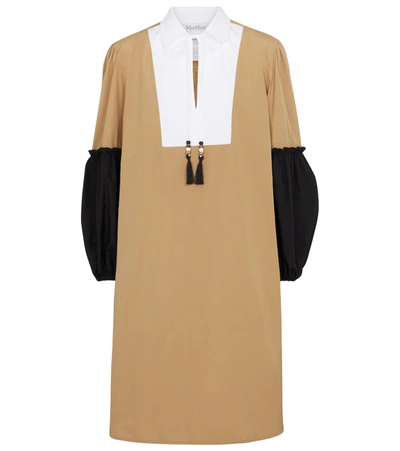 Max Mara Fornovo Tasseled Color-block Cotton-poplin Mini Dress In Camel