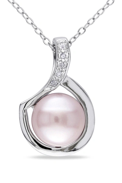 Delmar Diamond & 9-9.5mm Pink Freshwater Pearl Pendant Necklace
