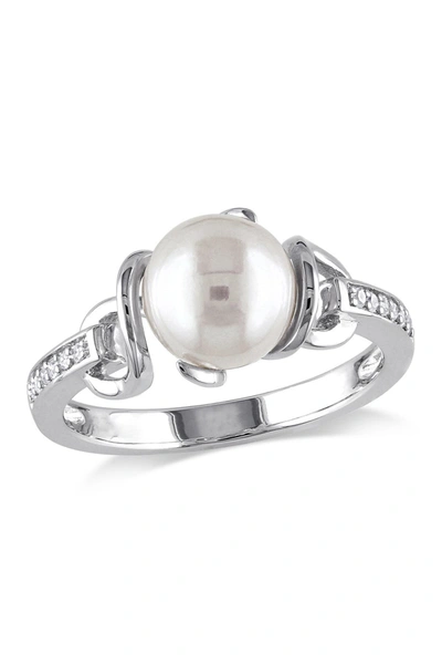 Delmar Diamond & 8-8.5mm Freshwater Pearl Twist Ring In White