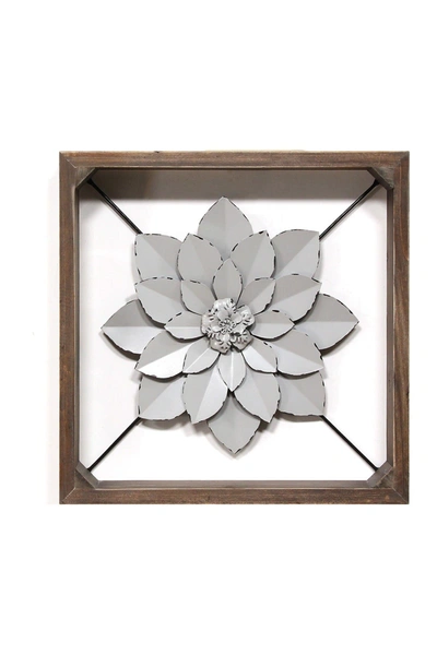 Stratton Home Dark Walnut/grey Framed Metal Flower In Dark Walnut Grey