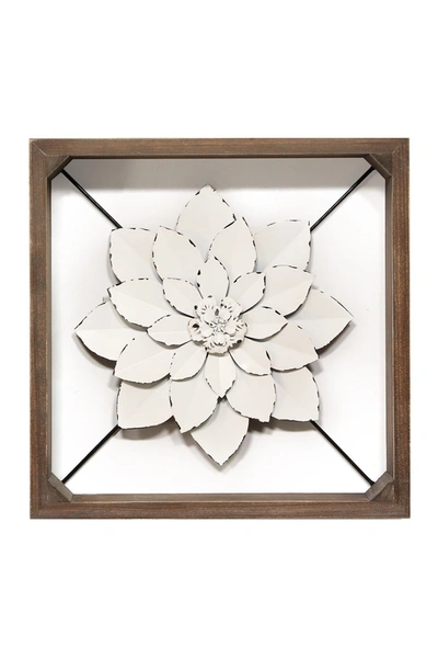 Stratton Home Dark Walnut/white Framed Metal Flower In Dark Walnut White